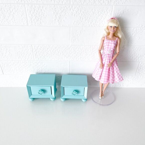 Miniature Barbie Nightstands (Set of 2) Cyan Blue 3D Printed Dollhouse Furniture - Picture 7 of 7